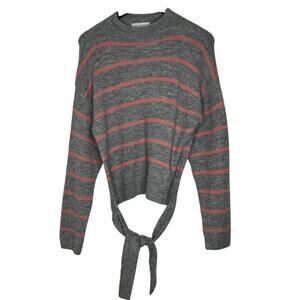WAYF Size M Gray Pink Striped Knit Sweater Tie Front Casual Soft Pullover